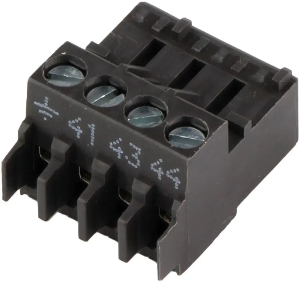 Bosch Anschlussklemme mit vier Polen in brauner Farbe, mit Schraubenklemmen zur elektrischen Verbindung, dargestellt aus der seitlichen Ansicht.